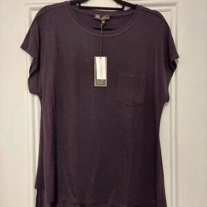NWT DG2 Diane Gilman Hi-Lo Hem Black Cap Sleeve Tee size L